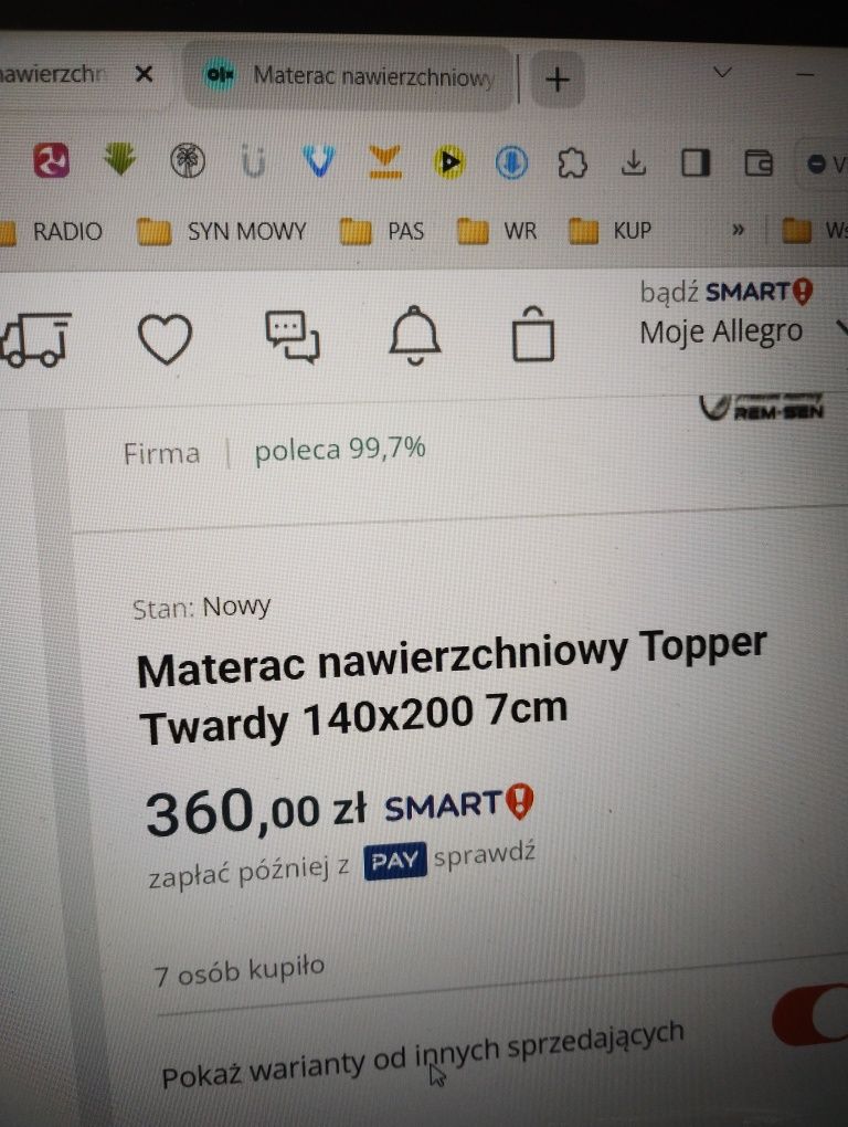 Materac nawierzchniowy masujący 140x200 na łóżko , na kanapę.