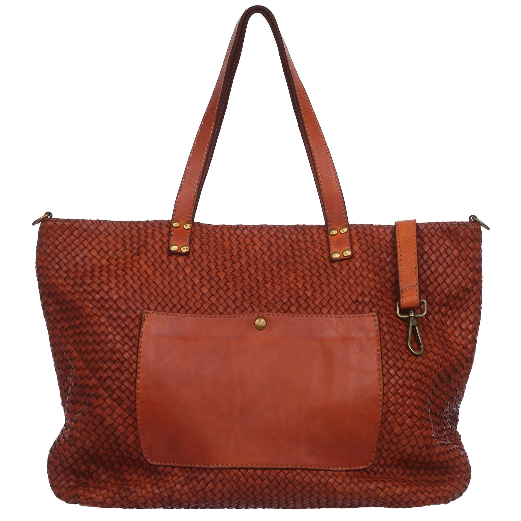 VERA PELLE torebka skórzana shopper pleciona vintage V533 brązowa