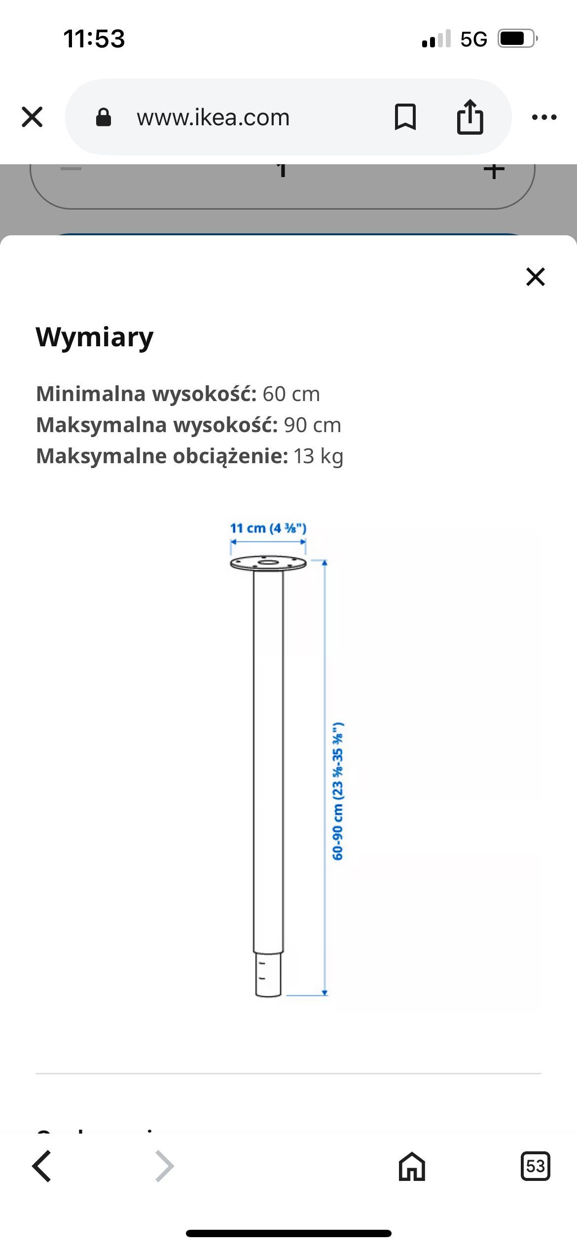 Ikea nogi regulowane czarne Olov 4 szt