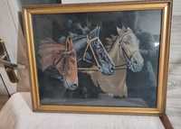 Obraz za szybą,3 konie,koń,na aksamicie