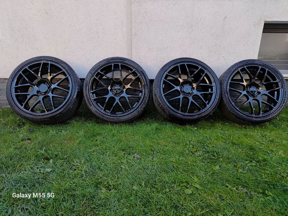 Nowe koła felgi American Muscle 20 cali ET 30 ET 48 z czujnikami czarny połysk opony letnie Yokohama Advan Sport V107 Ford Mustang V-VI generacja, opony letnie Kumho Ecsta PS91 255/35 R20 DOT 23