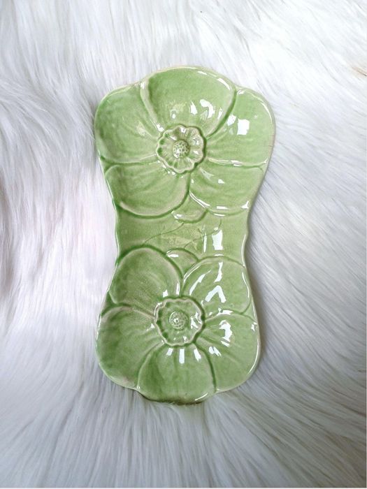 Duży talerz dekoracyjny vintage zielony kwiaty Anglia lata 1950