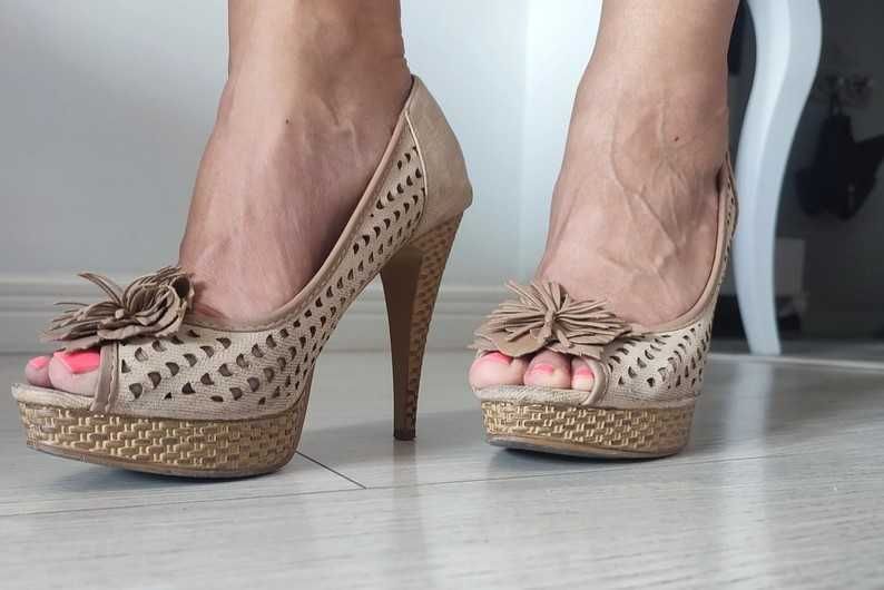 Eleganckie buty na lato odkryte palce czółenka sandały obcasy rozm 38