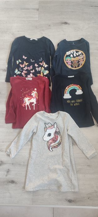 Zestaw ubrań dziewczynka 110/116 bluzki sukienka H&M Name it