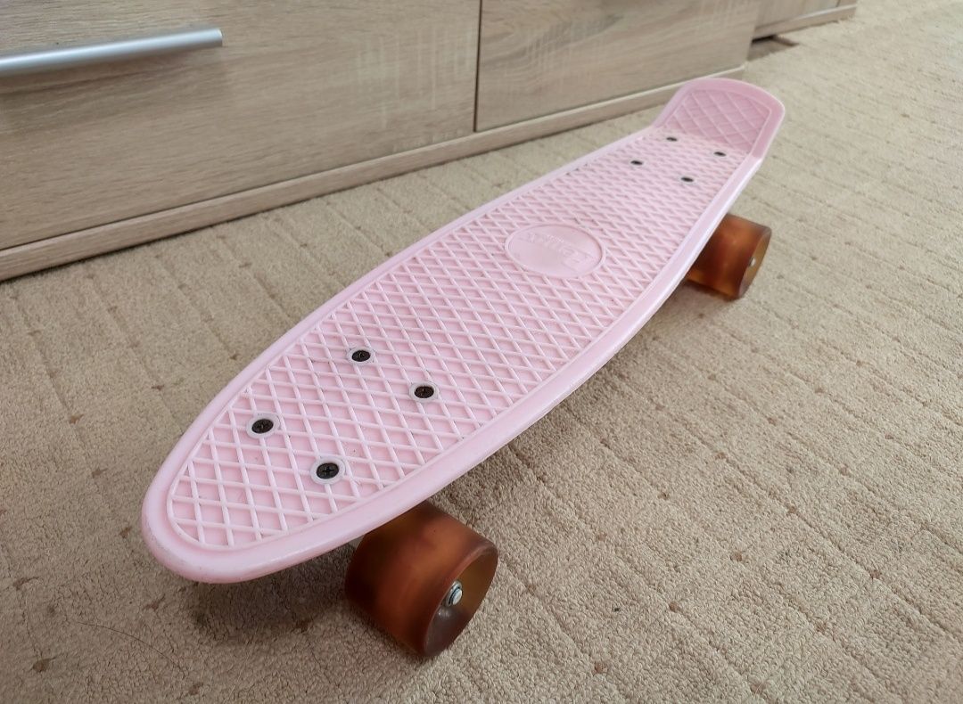 Пеніборд рожевий/ penny board pink/ скейт, сяючі колеса/різнокольорові