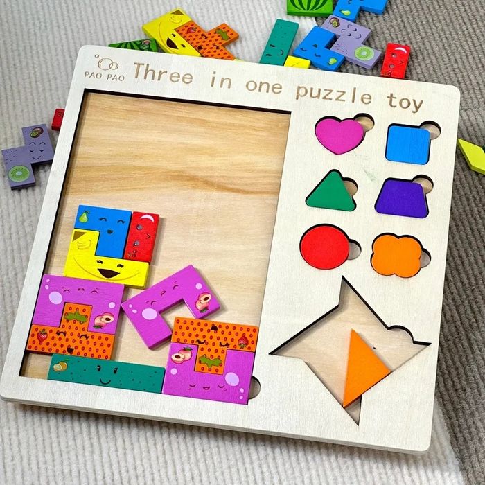 3 w 1 puzzle dla dziecka 22x22cm łamigłówka montessori drewniane zabaw