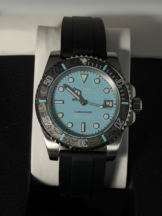 Relogio Automatico Seiko Mod Submariner Aquamarine Blue Tiffany