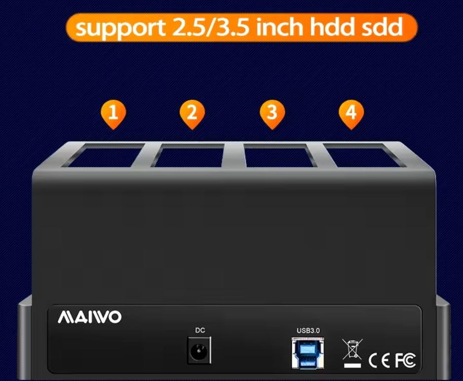 Док-станция 72TB Maiwo K305BU3S для 4 HDD SSD SATA 2,5"/3,5"-USB3.0