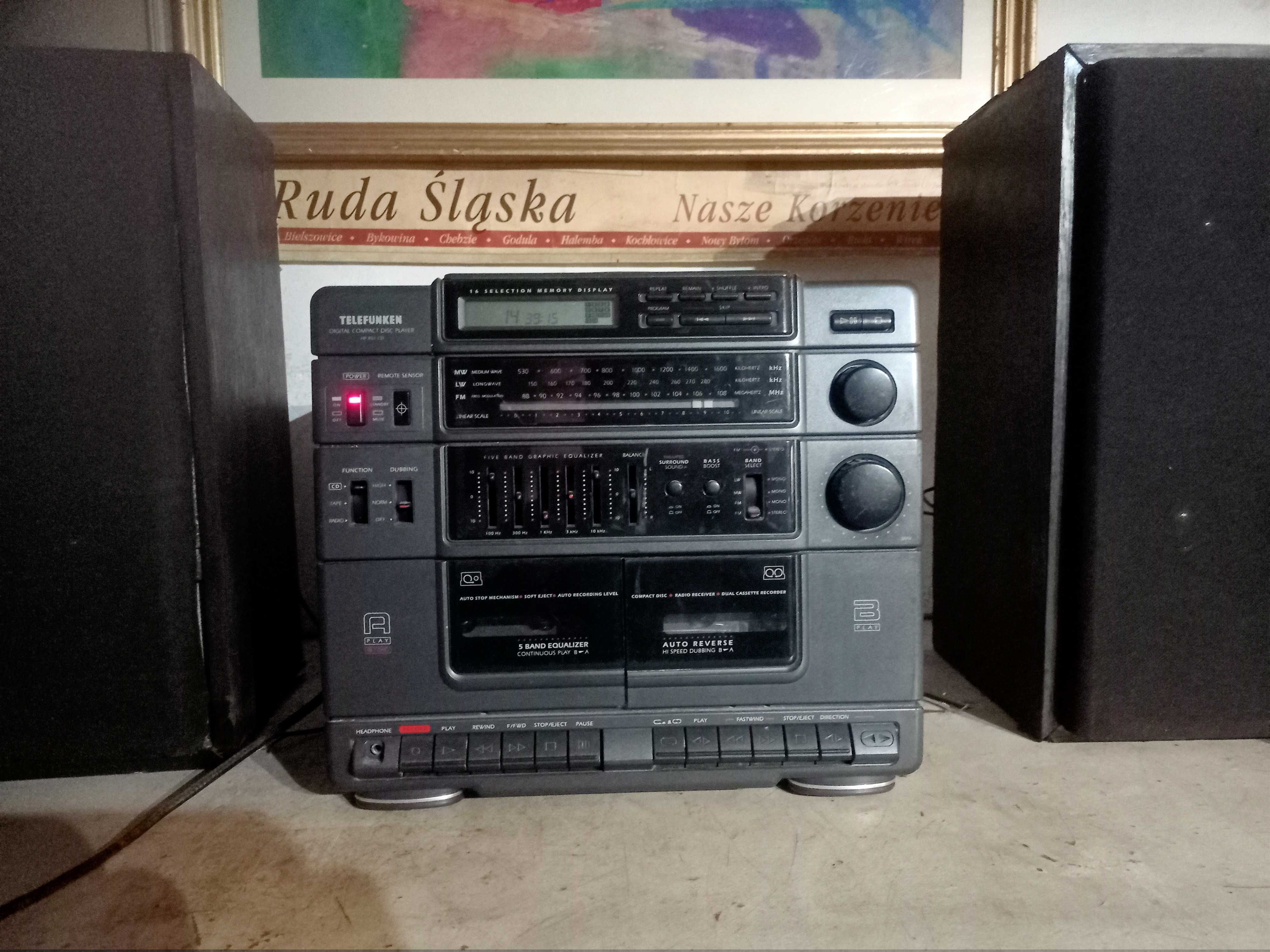 Wieża Telefunken HP 851 CD, radio, magnetofon i cd.