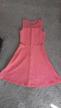 Elegancka sukienka neonowa różowa z siateczką 164