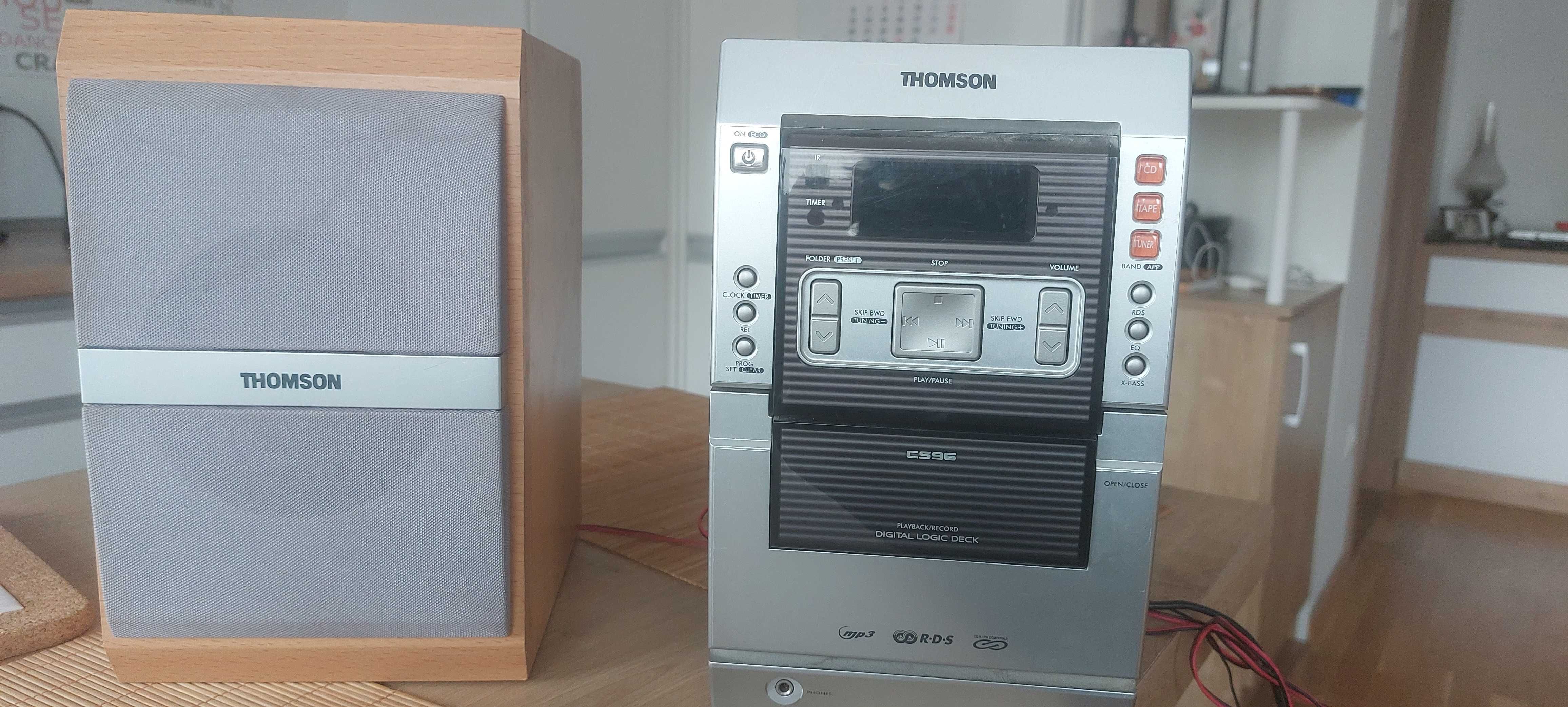 Wieża Thomson mp3, na kasety. Odbiera też radio, 4 Ohm, 20W