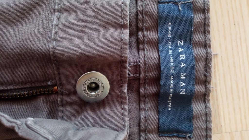 Szare bawełniane spodnie eleganckie Zara Man 32