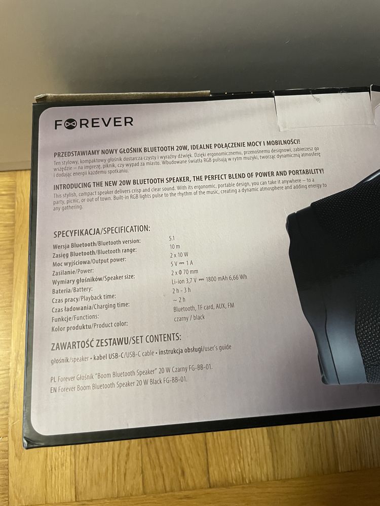 Głośnik przenośny 20W Bluetooth speaker CZARNY Forever