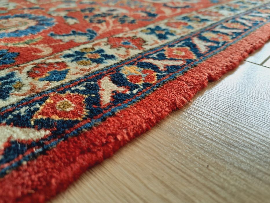 Antyczny perski ręcznie tkany wełniany dywan Isfahan 210x285cm