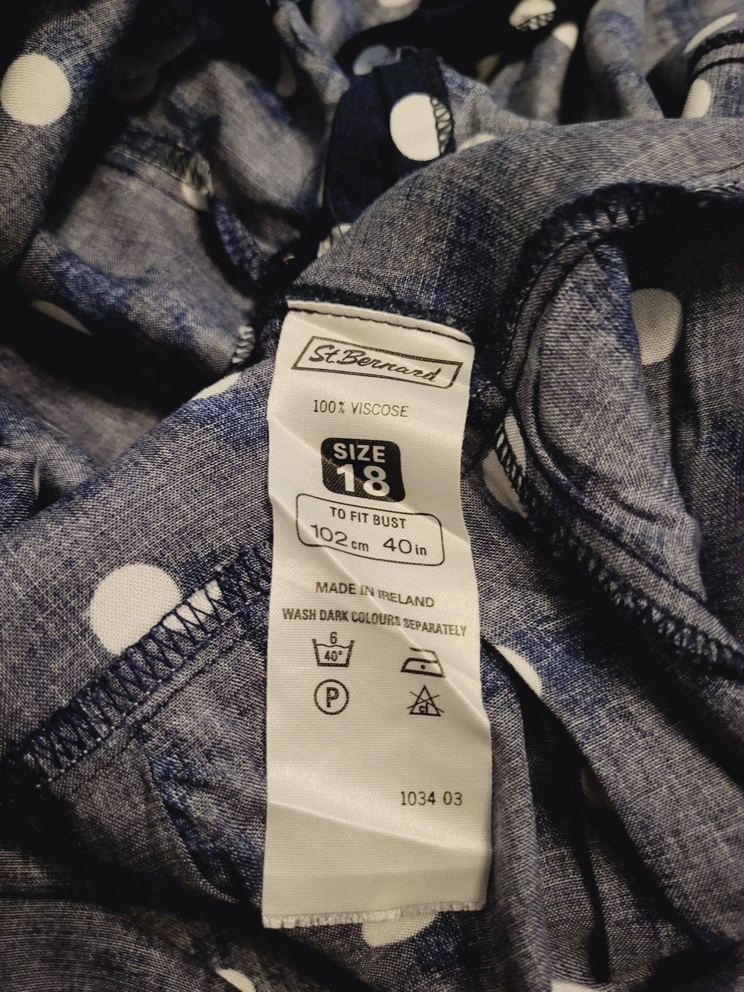 Granatowa sukienka w białe grochy retro vintage wiskoza rozmiar M