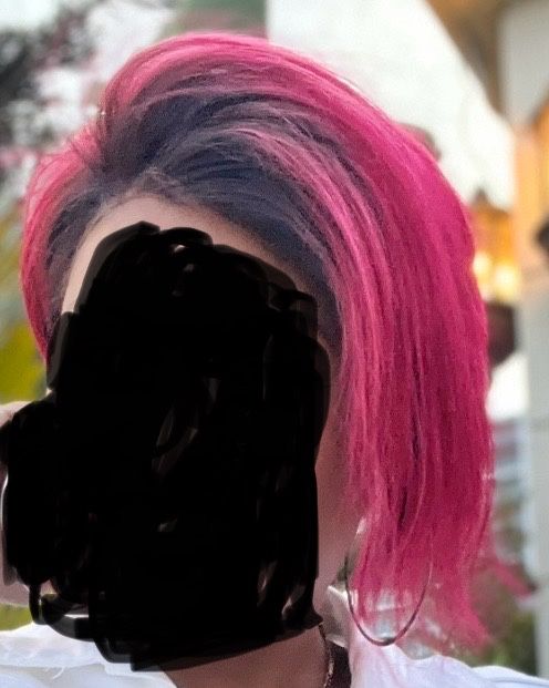 Protese de cabelo humano, curto, rosa