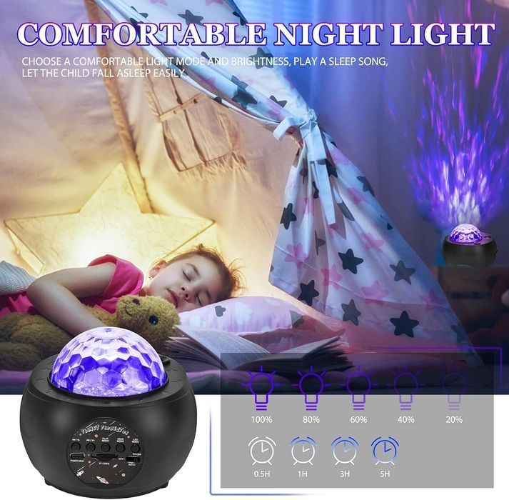 ROVLAK Projektor gwiaździstego nieba, lampa LED z Bluetooth głośnik