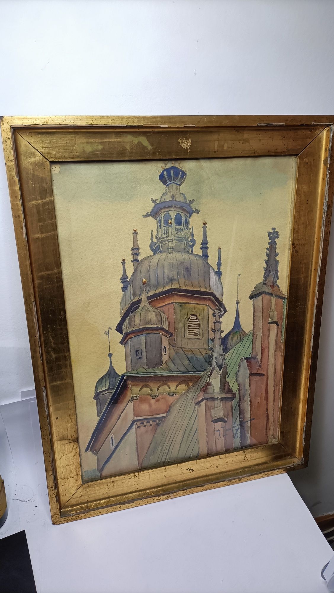 Piękny obraz akwarela Józef Zając Kraków Wawel z lat 30