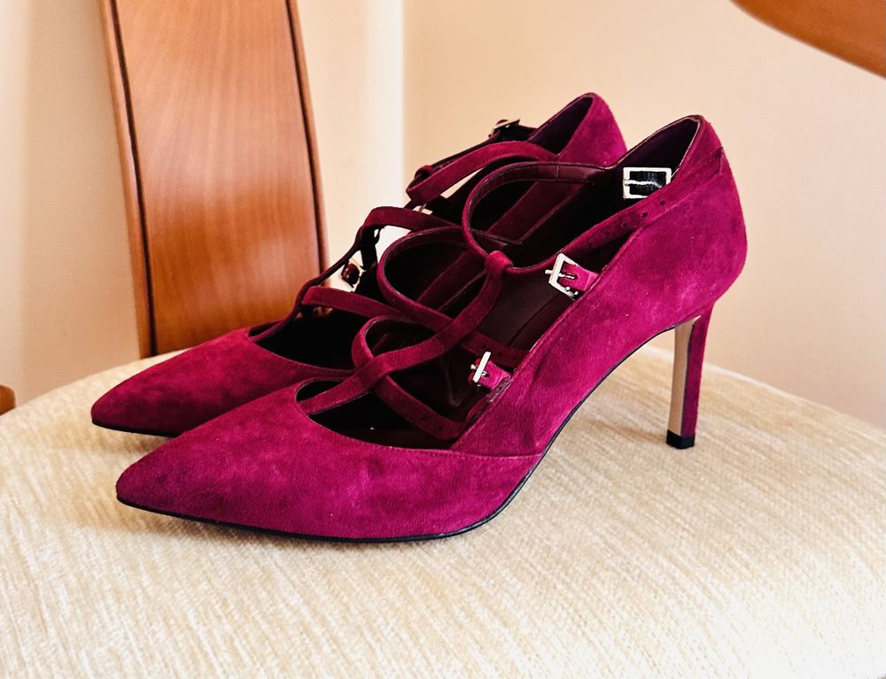 Sapatos Salto Alto Dune Bordeaux Camurça Fechados Elegantes