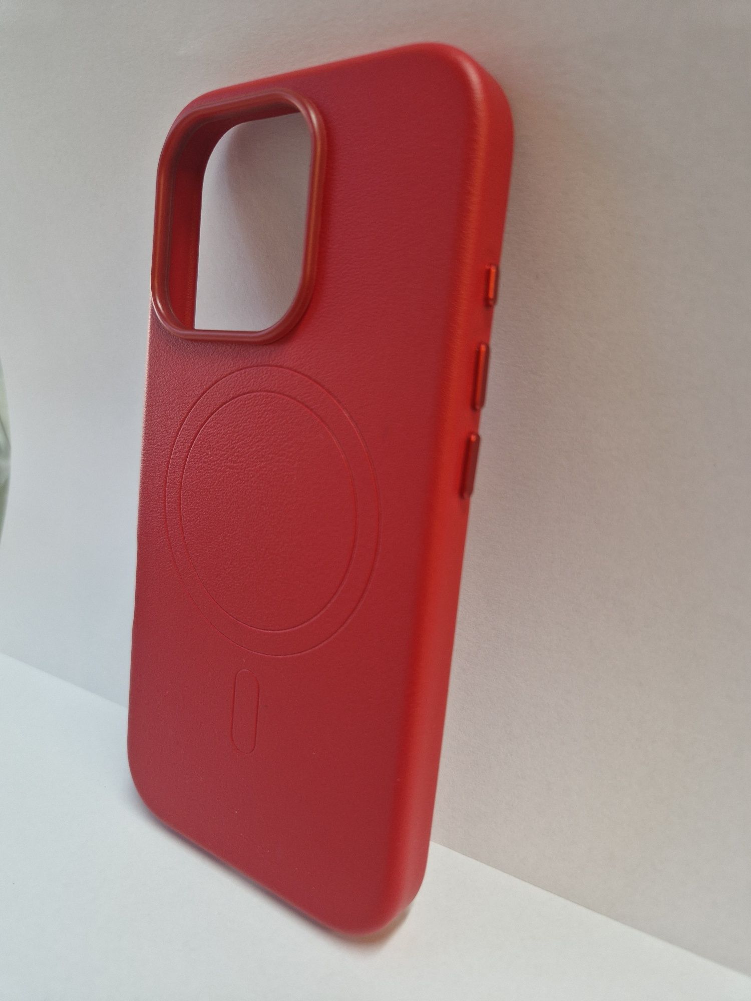 MagSafe Leather Case Iphone 16 Pro Czerwony + szkło 9h
