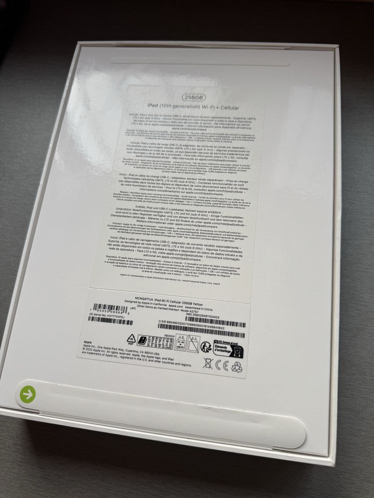 Новий з Європи: Apple iPad 10 10.9" 256GB Wi-Fi+4G Yellow (MQ6V3) 2022