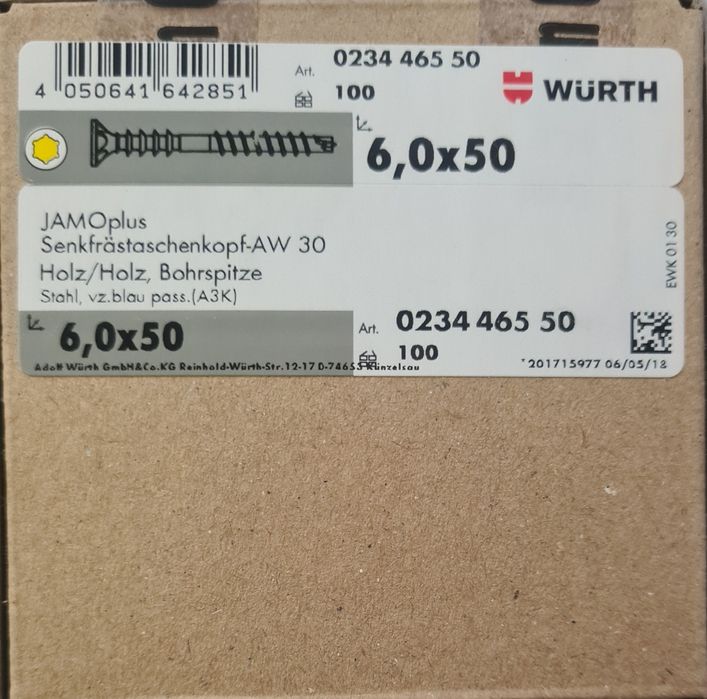 WURTH Śruba montażowa dystansowa 6,0x50