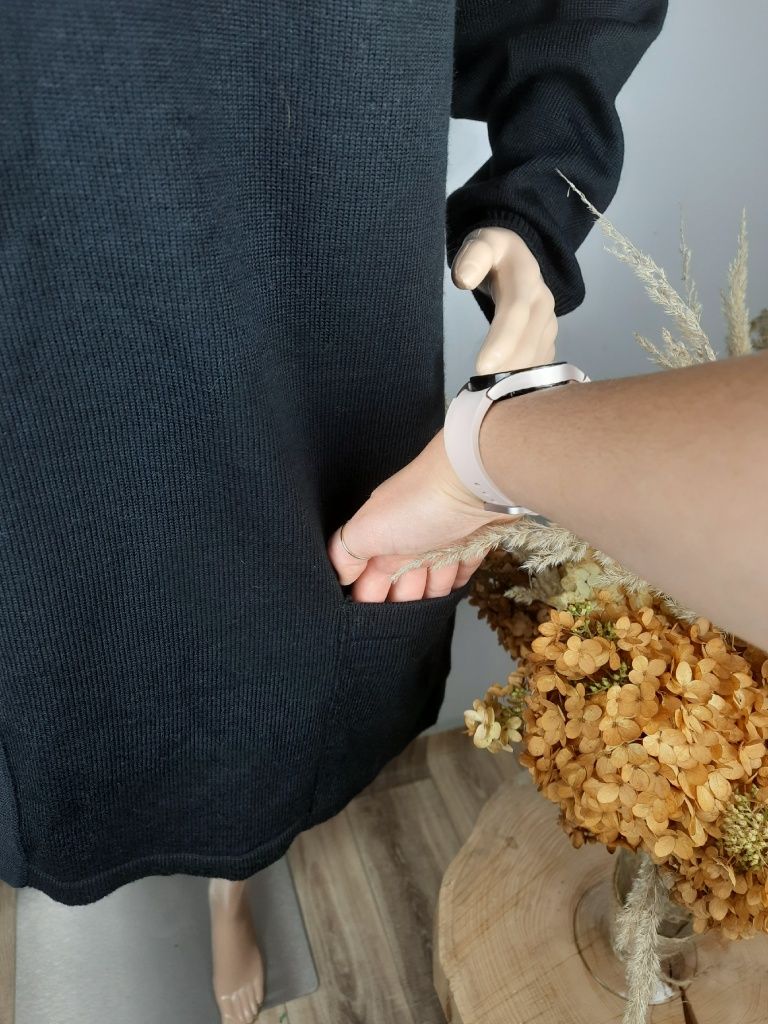Wełniana sukienka dzianinowa tunika rozporki sweter oversize wełna