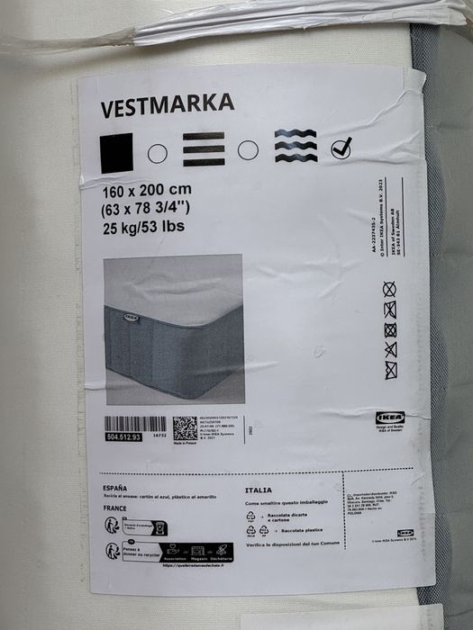 Nowy Materac 160x200 sprezynowy IKEA Westmarka srednio twardy