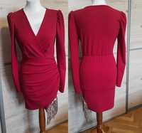 Imprezowa krótka czerwona sukienka z frędzlami 36 S krótka wieczorowa