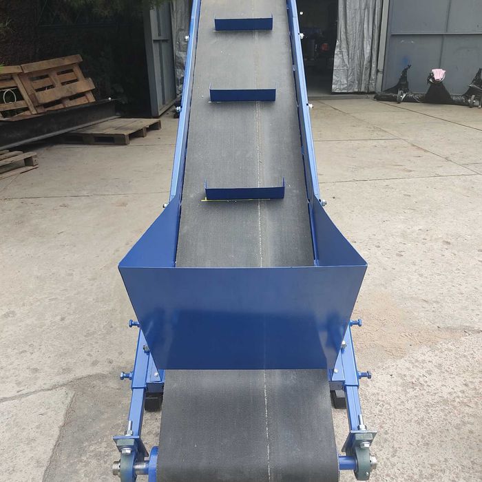 Транспортер, конвейер ленточный, стрічковий з шевронами, ковшами.