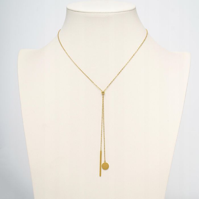 Celebrytka Krawatka Przesuwana Patyk Monetka Czarna Złota Stal 602