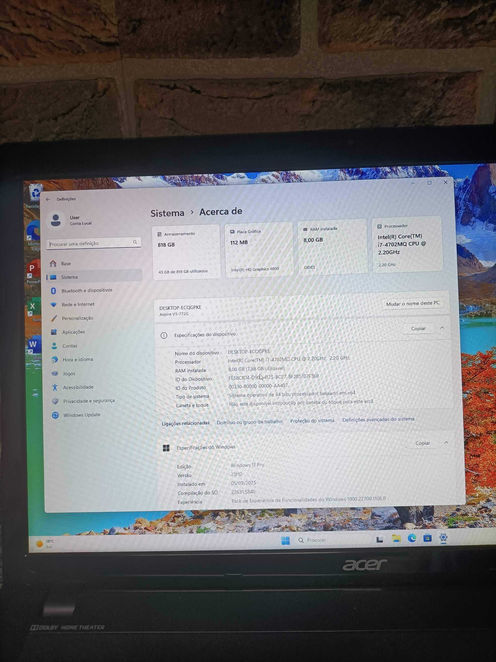 Acer Aspire V3-772G core i7 RAM 8gb SSD 128gb +HD 750gb