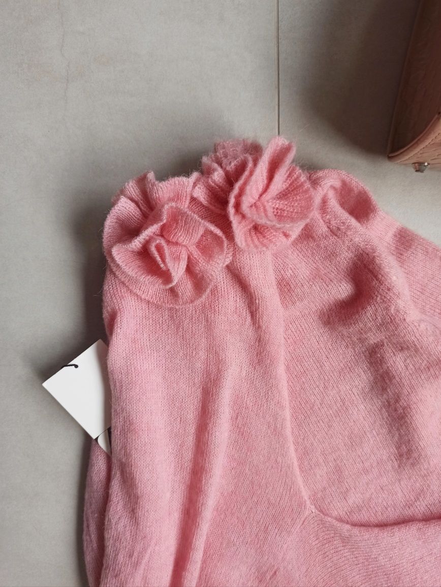 Zara sweter asymetryczny różowy kwiaty 3d m 38