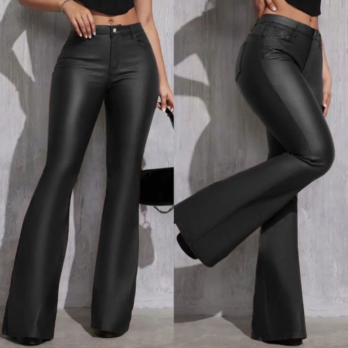 Женские кожаные брюки 42-52 клеш утепленные велюром штаны из кожи мато