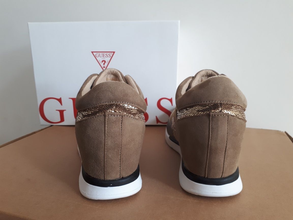 Sneakersy Guess buty zlote cekiny koturny nowe 41