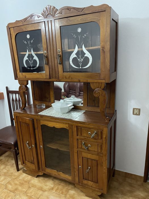 Cristaleira / Louceiro Anos 40 madeira maciça Original