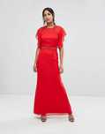 Elegancka czerwona sukienka maxi ozdobne koraliki ASOS 42/XL