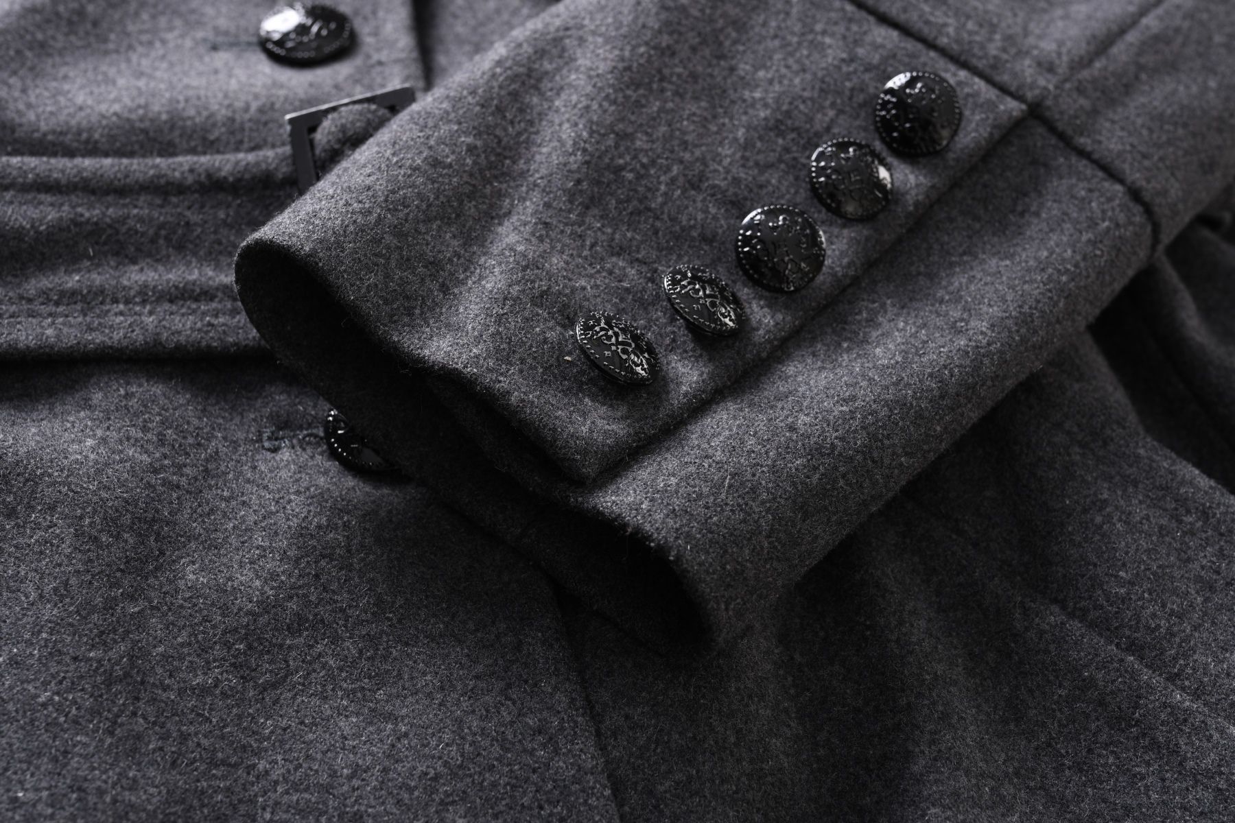 MEXX elegancki taliowany płaszcz damski 75% wełna ciemnoszary r. 44