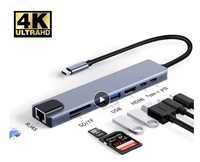 ХАБ usb type c 8in1 4K HDMI LAN 87W SD microSD MacBook hp dell lenovo
