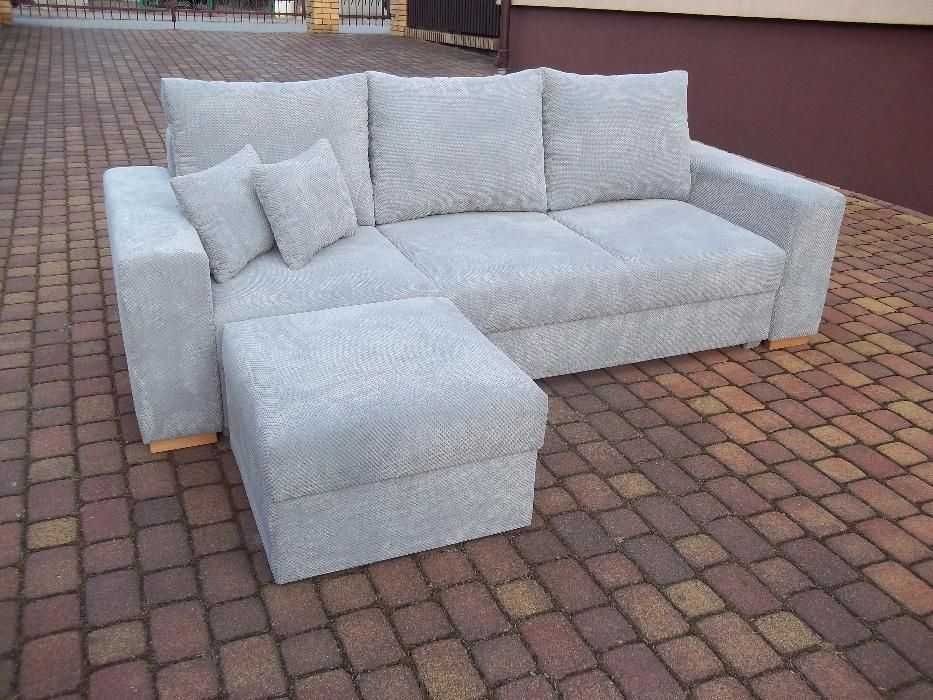 Sofa/narożnik z dostawianą pufą//szeroka pow spania na sprężynach
