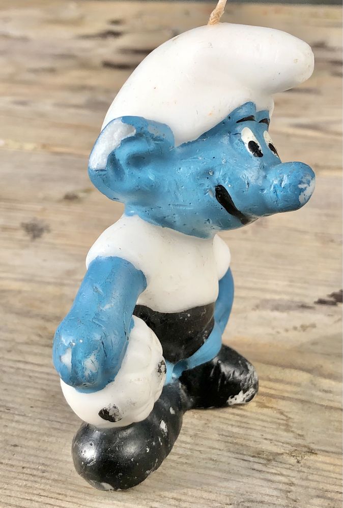 Stara NOWA świeczka SMERF piłkarz futbol retro piłka nożna figurka vtg