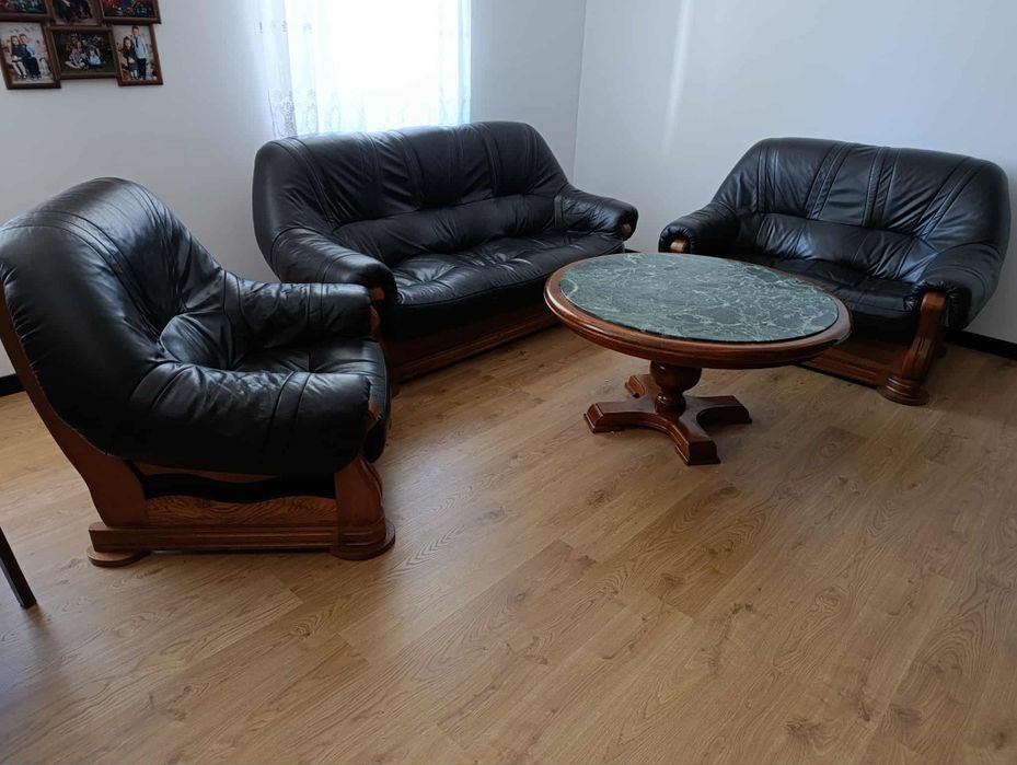 Komplet wypoczynkowy skóra 3 2 1 narożnik stolik