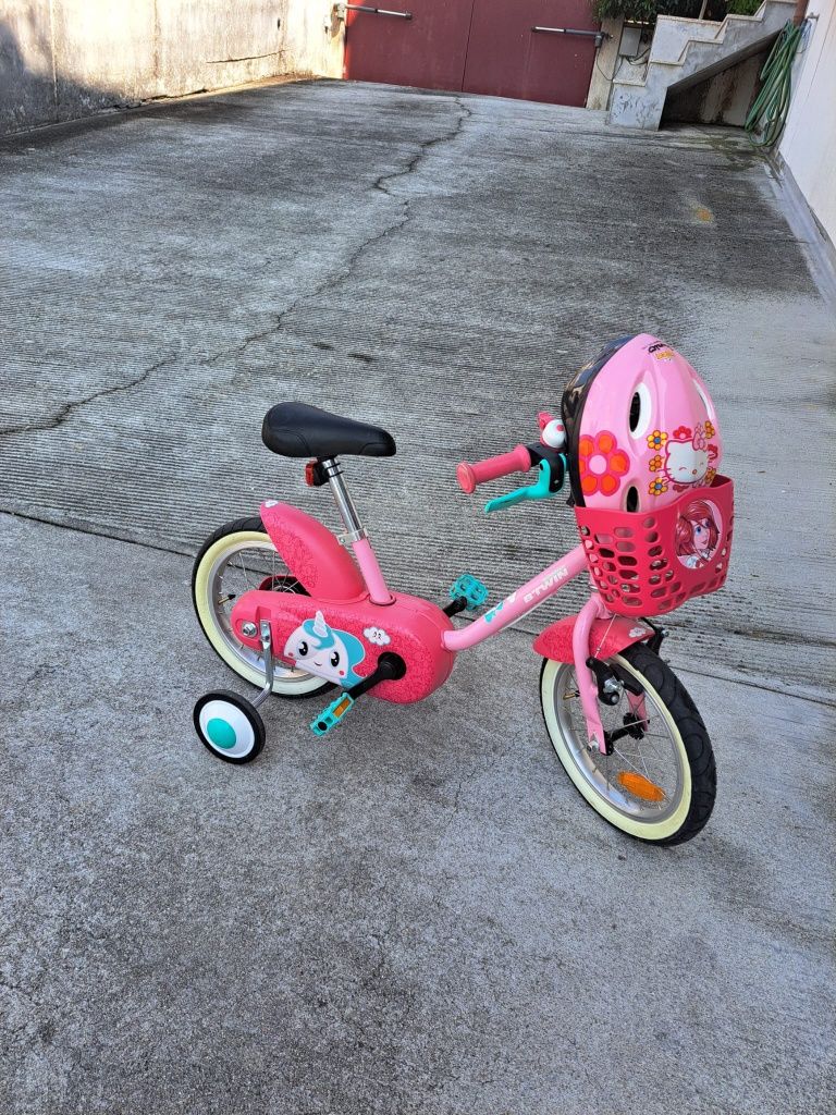 Bicicleta Infantil Btwin 16” Rosa com Rodinhas + Cesto