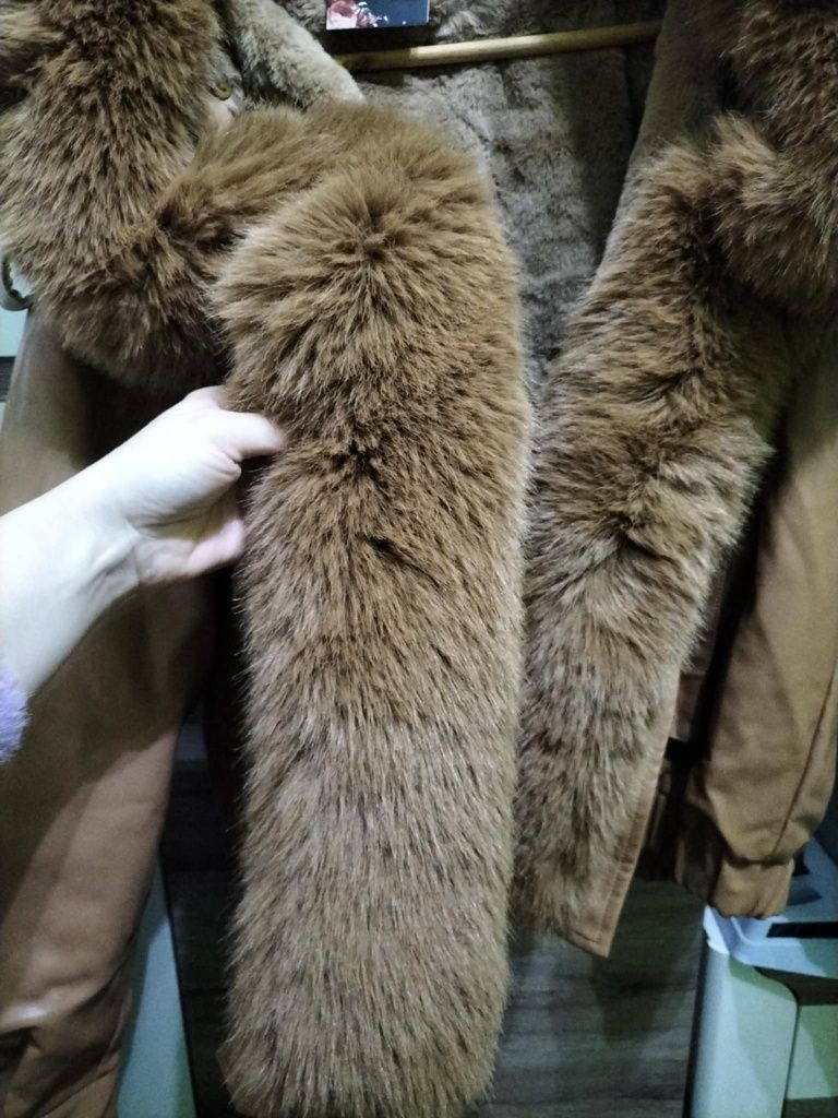 Cudna kurtka futro Xl pachy 60x2 Camel skóra eko