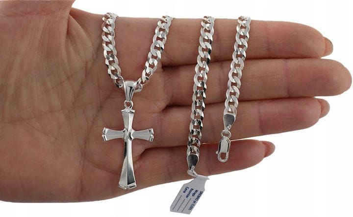 Łańcuszek Srebrny Pancerka  5,50 mm z Krzyżykiem pr 925 Grawer Gratis