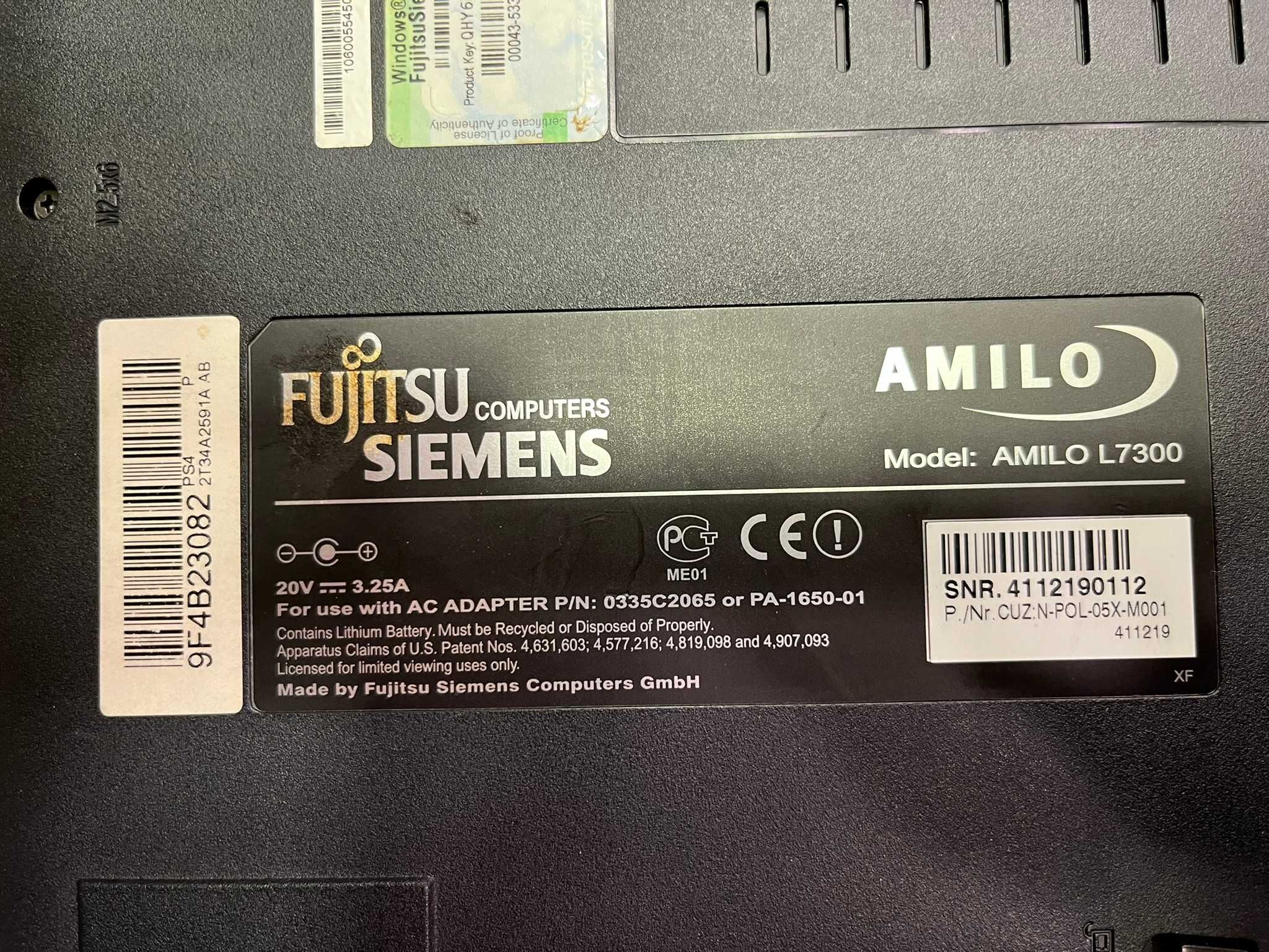 Laptop notebook Fujitsu Siemens Amilo L7300 Celeron M 1,5GHz 20GB HDD