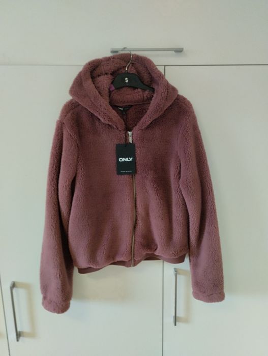 Milutki polar futerko damskie bluza z kapturem na suwak Only M