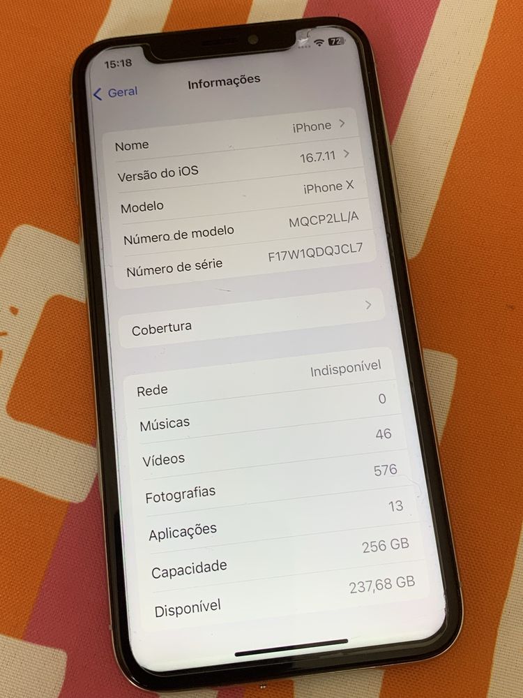 Iphone X 256 GB capacidade