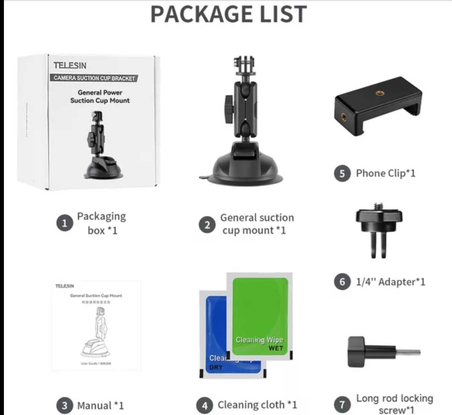 Uchwyt przyssawka Telesin do GoPro DJI Action Insta 360