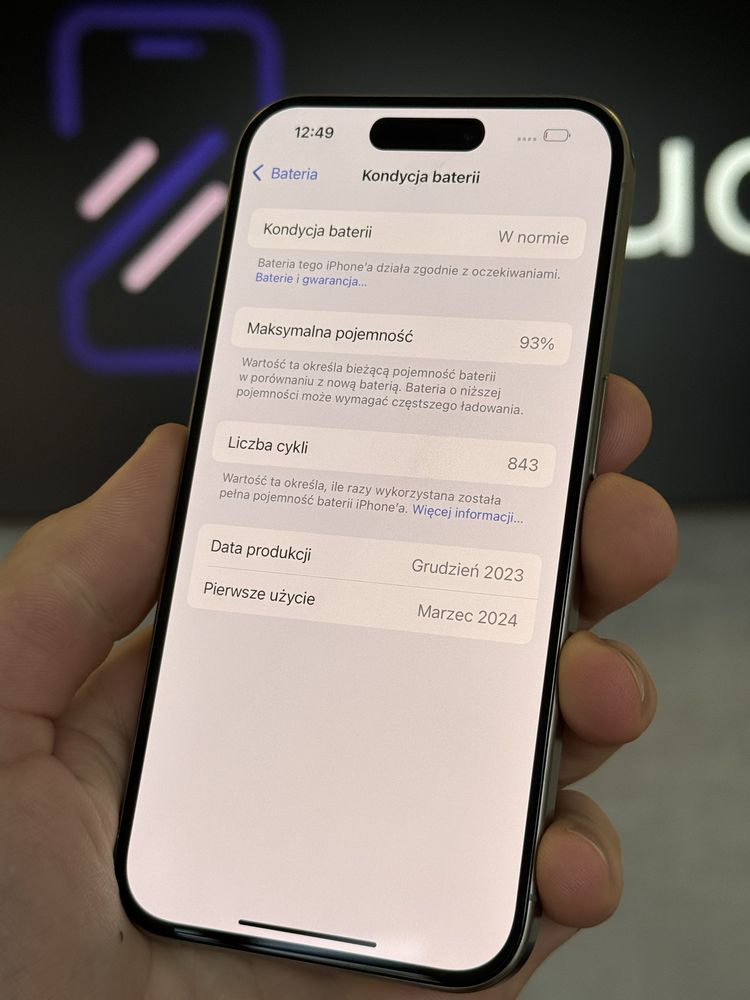 RATY 0% iPhone 15 Pro 256GB BATERIA 93% GWARANCJA 12 miesięcy!!!